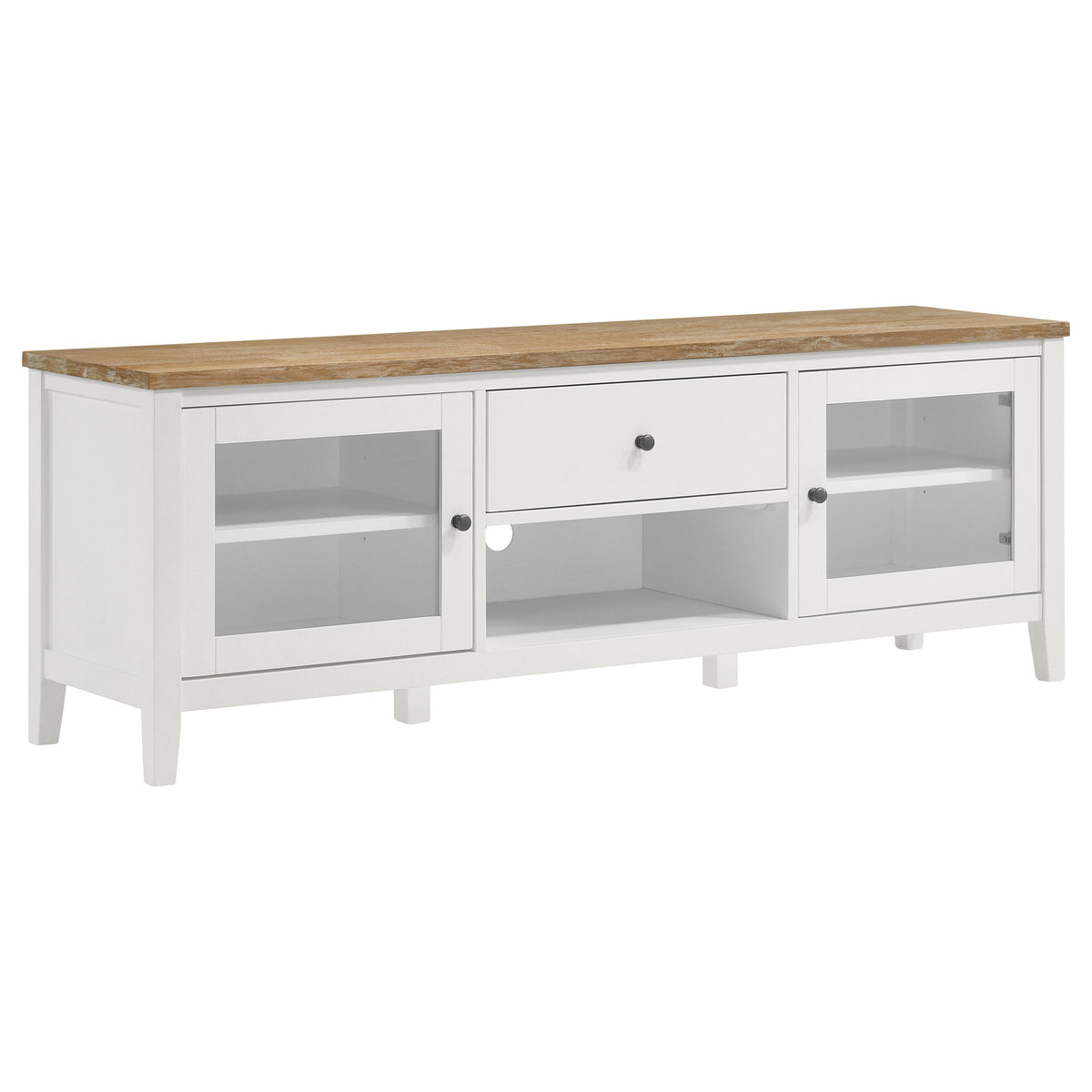 Hollis 2-door Wood 67-inch TV Stand with Drawer Brown and White