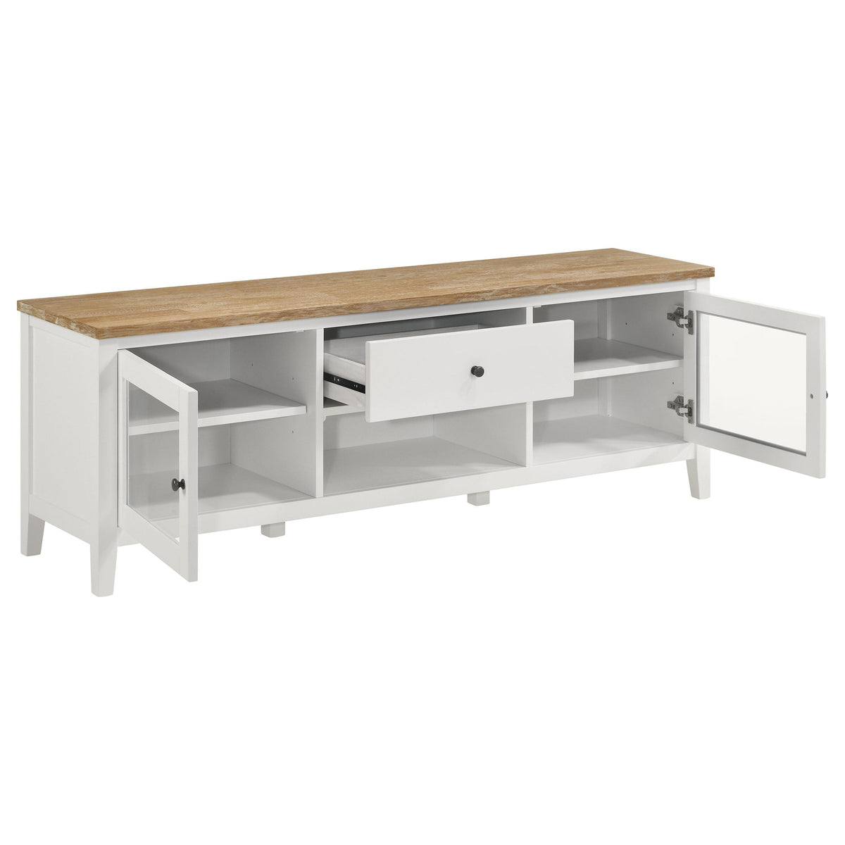 Hollis 2-door Wood 67-inch TV Stand with Drawer Brown and White