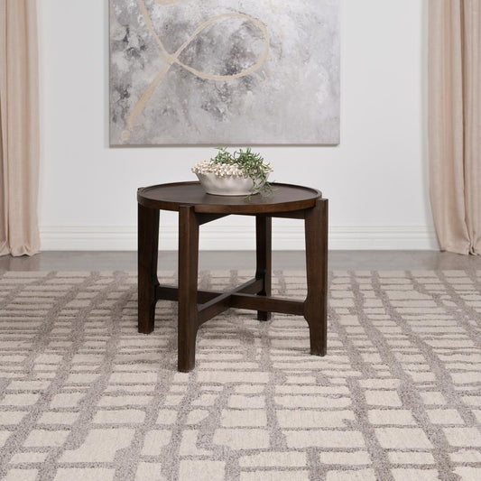 Cota Round Solid Wood End Table Dark Brown Default Title