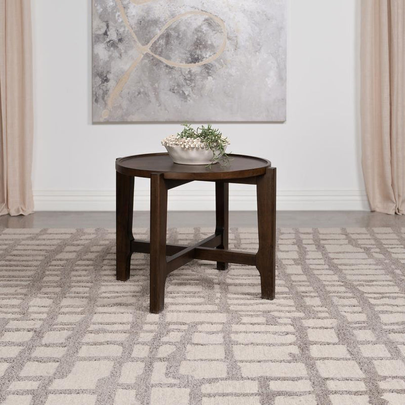 Cota Round Solid Wood End Table Dark Brown Default Title
