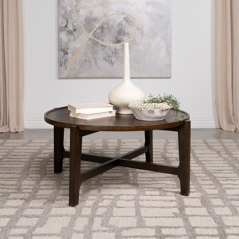 Cota Round Solid Wood Coffee Table Dark Brown Default Title