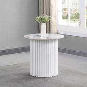 Rowena Round Sintered Stone End Table White Faux Marble Default Title