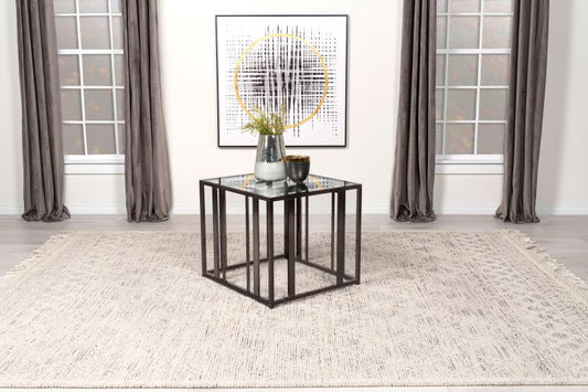 Adri Rectangular Glass Top Side End Table Black Nickel