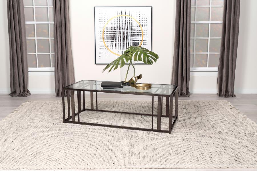 Adri Rectangular Glass Top Coffee Table Black Nickel