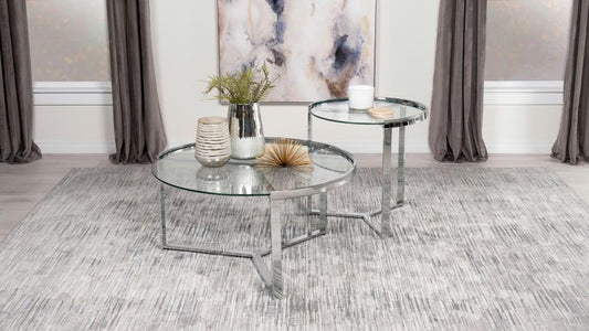 Delia Round Glass Top Nesting Coffee Table Chrome