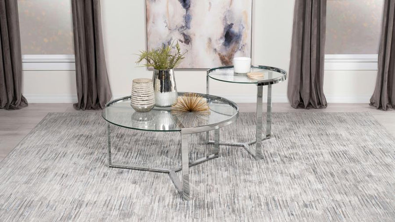 Delia Round Glass Top Nesting Coffee Table Chrome
