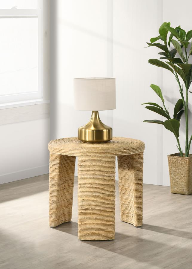 Artina Woven Rattan Round Side End Table Natural Brown Default Title