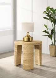 Artina Woven Rattan Round Side End Table Natural Brown Default Title