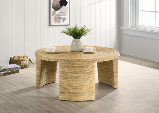 Artina Woven Rattan Round Coffee Table Natural Brown Default Title