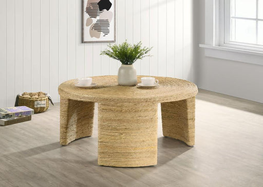 Artina Woven Rattan Round Coffee Table Natural Brown Default Title
