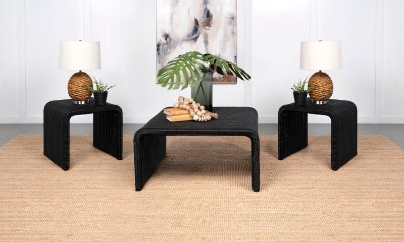 Cahya Rattan Coffee and End Table Set Black 3-piece