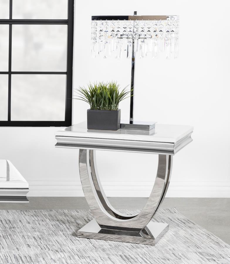 Kerwin Square Stone Top End Table White and Chrome Default Title