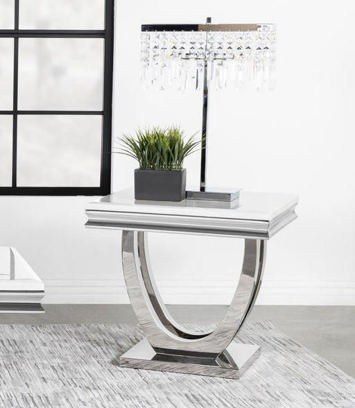 Kerwin Square Stone Top End Table White and Chrome Default Title