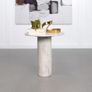 Astoria Round Genuine Marble Side End Table White Default Title