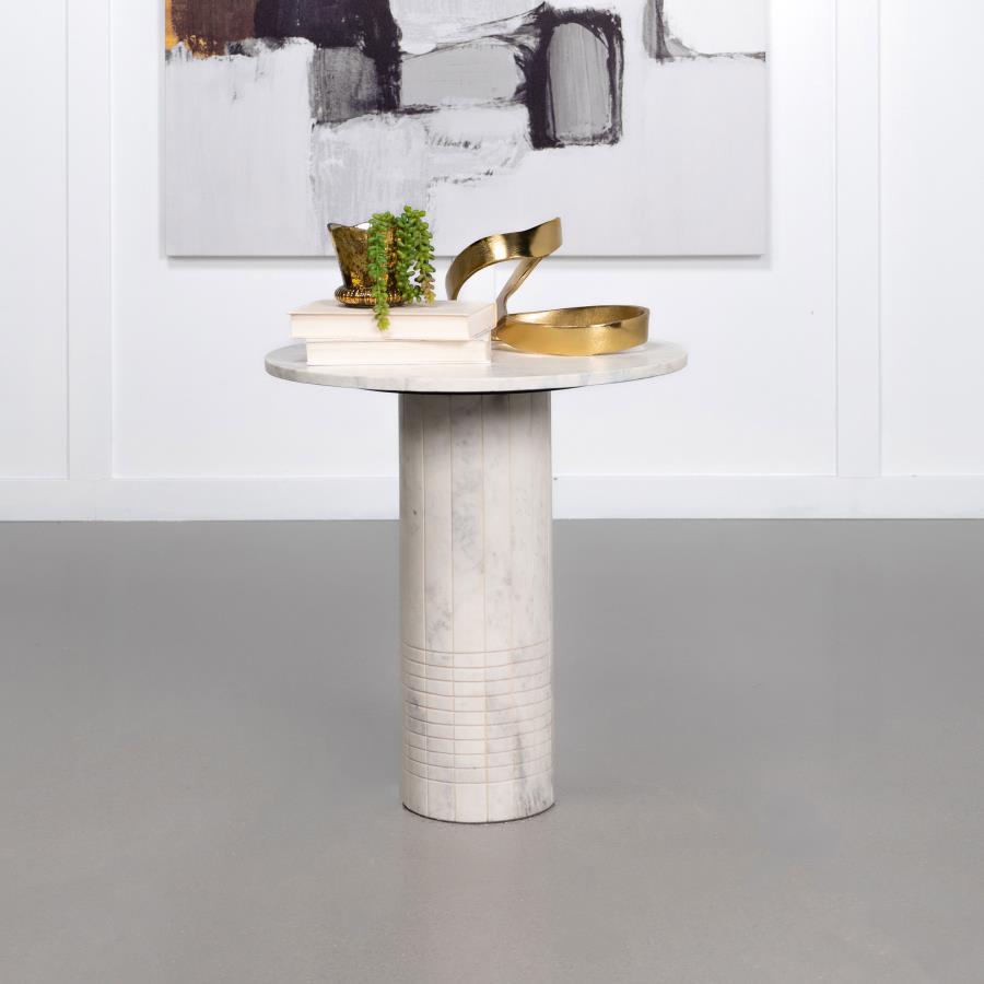 Astoria Round Genuine Marble Side End Table White Default Title