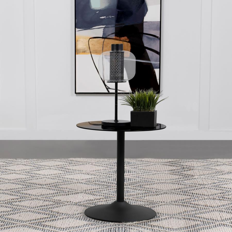 Ganso Round Metal End Table With Tempered Glass Top Black Default Title