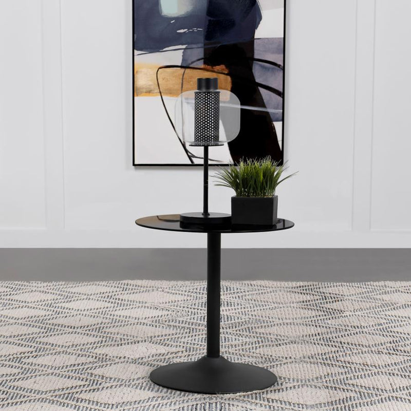 Ganso Round Metal End Table With Tempered Glass Top Black Default Title