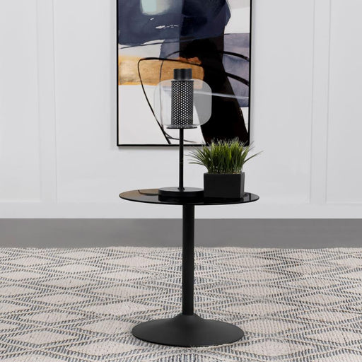 Ganso Round Metal End Table With Tempered Glass Top Black Default Title