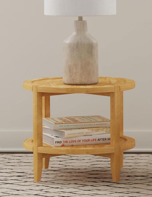 Camillo Round Solid Wood Side End Table Maple Brown Default Title