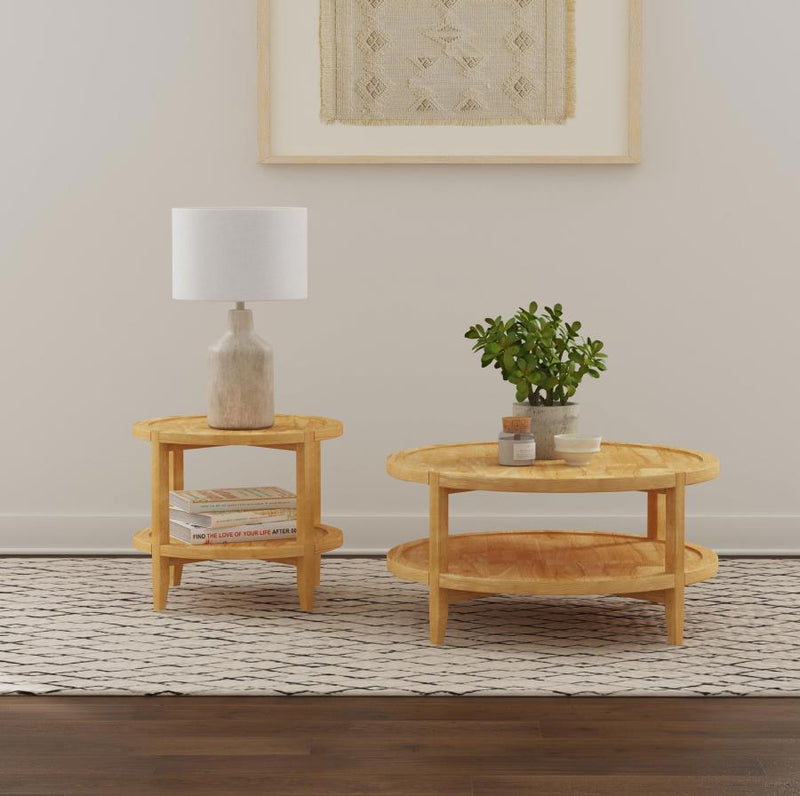 Camillo Round Coffee and End Table Set Maple 2-piece