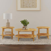 Camillo Round Coffee and End Table Set Maple 3-piece