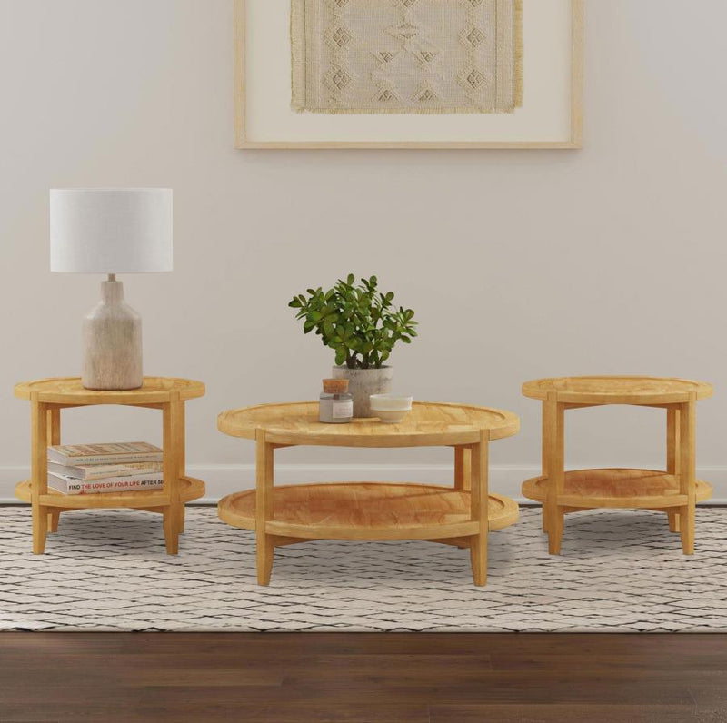 Camillo Round Coffee and End Table Set Maple 3-piece