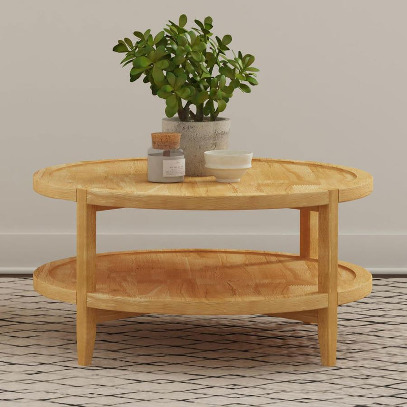 Camillo Round Solid Wood Coffee Table Maple Brown Default Title