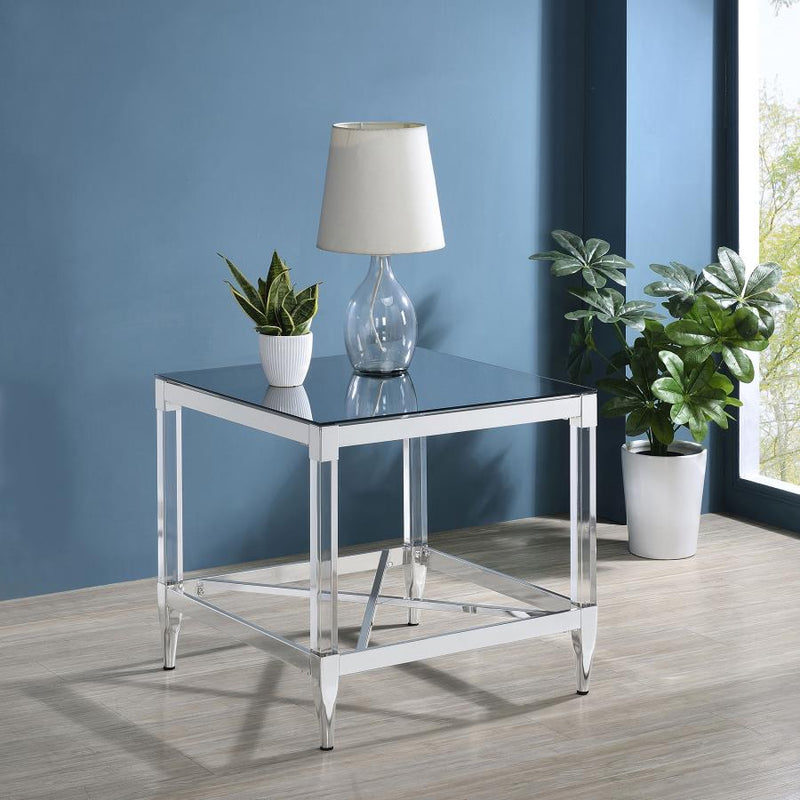 Lindley Square Tempered Mirror Acrylic Side End Table Chrome Default Title