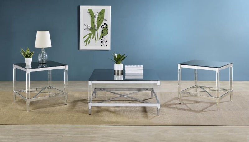 Lindley Square Coffee and End Table Set Chrome 3-piece