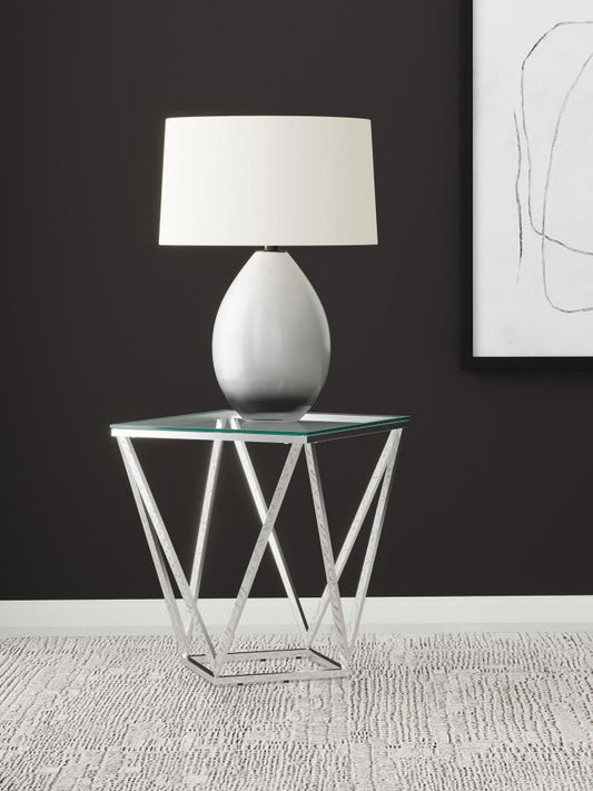 Brittania Square Glass Top Geometric End Table Nickel Default Title