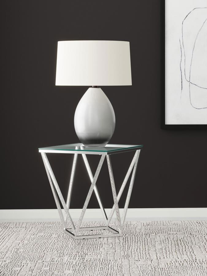Brittania Square Glass Top Geometric End Table Nickel Default Title