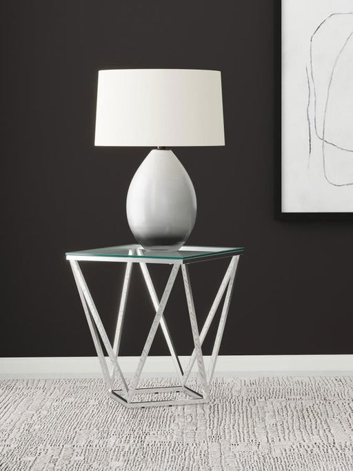 Brittania Square Glass Top Geometric End Table Nickel Default Title