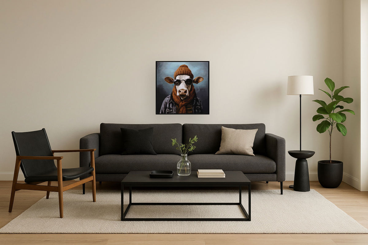 Urban Bovine Attitude - 25" x 25" Framed Wall Art - Brown Dark Gray
