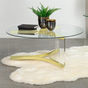 Janessa Round Glass Top Acrylic Leg Coffee Table Matte Brass Default Title