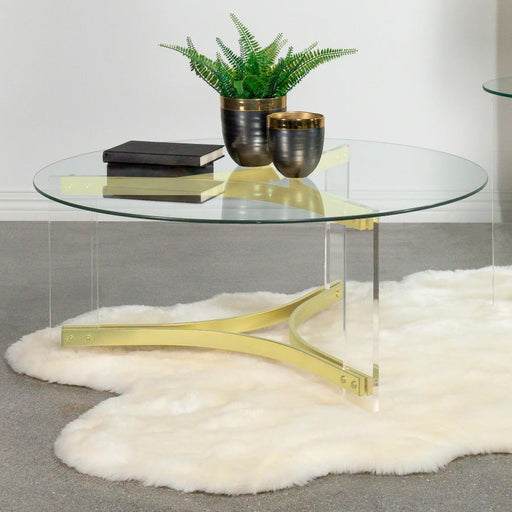 Janessa Round Glass Top Acrylic Leg Coffee Table Matte Brass Default Title
