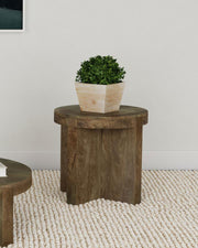 Kinkaid Round Solid Mango Wood End Table Brown Default Title