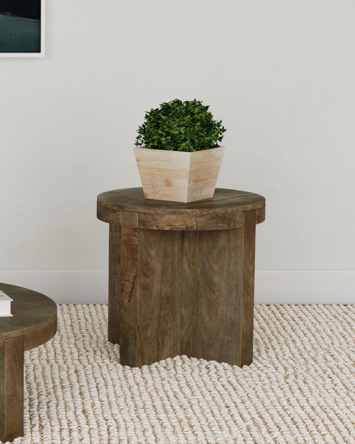 Kinkaid Round Solid Mango Wood End Table Brown Default Title