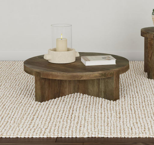 Kinkaid Round Solid Mango Wood Coffee Table Brown Default Title