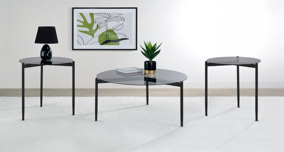 Rosalie Round Coffee and End Table Set Grey
