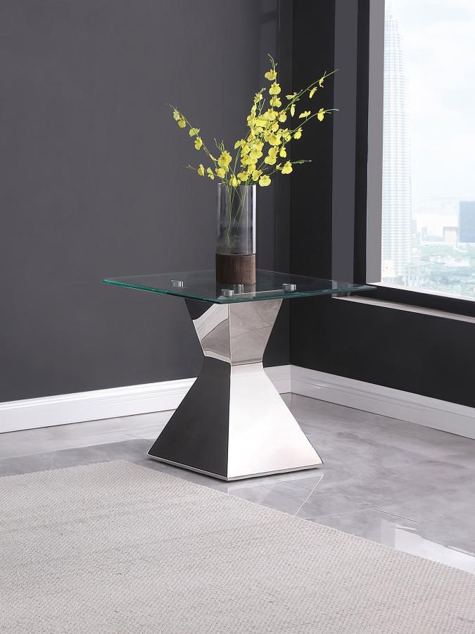 Jenny Glass Top Stainless Steel Side End Table Chrome Default Title