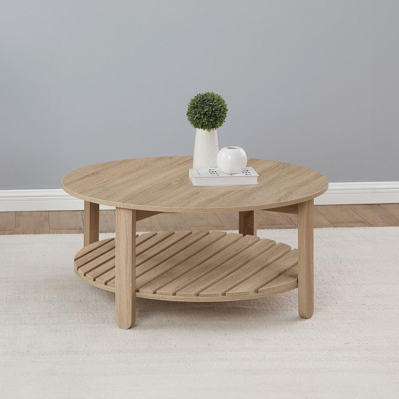 Fowler 1-shelf Round Engineered Wood Coffee Table Natural Default Title