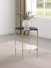 Jonelle Round Glass Top End Table White Marble Shelf Gold Default Title