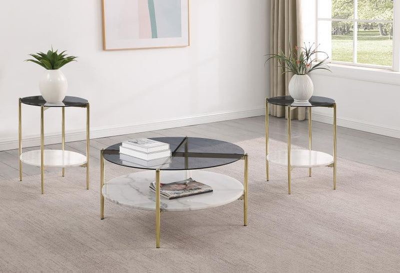 Jonelle Round Coffee and End Table Set Gold 3-piece