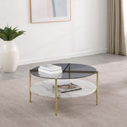 Jonelle Round Glass Top Coffee Table White Marble Shelf Gold Default Title