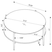 Jonelle Round Glass Top Coffee Table White Marble Shelf Gold