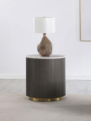 Jason Round Marble Top Side End Table White and Charcoal Default Title