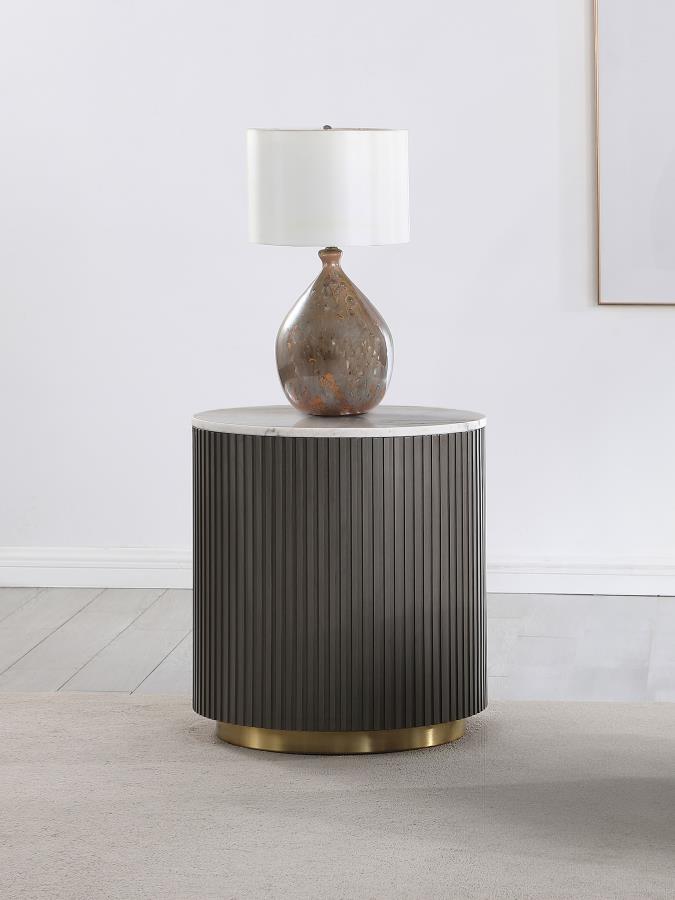 Jason Round Marble Top Side End Table White and Charcoal Default Title