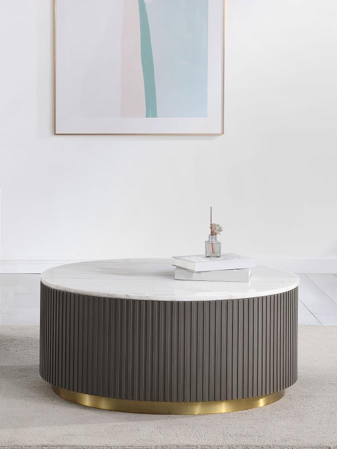 Jason Round Marble Top Coffee Table White and Charcoal Default Title