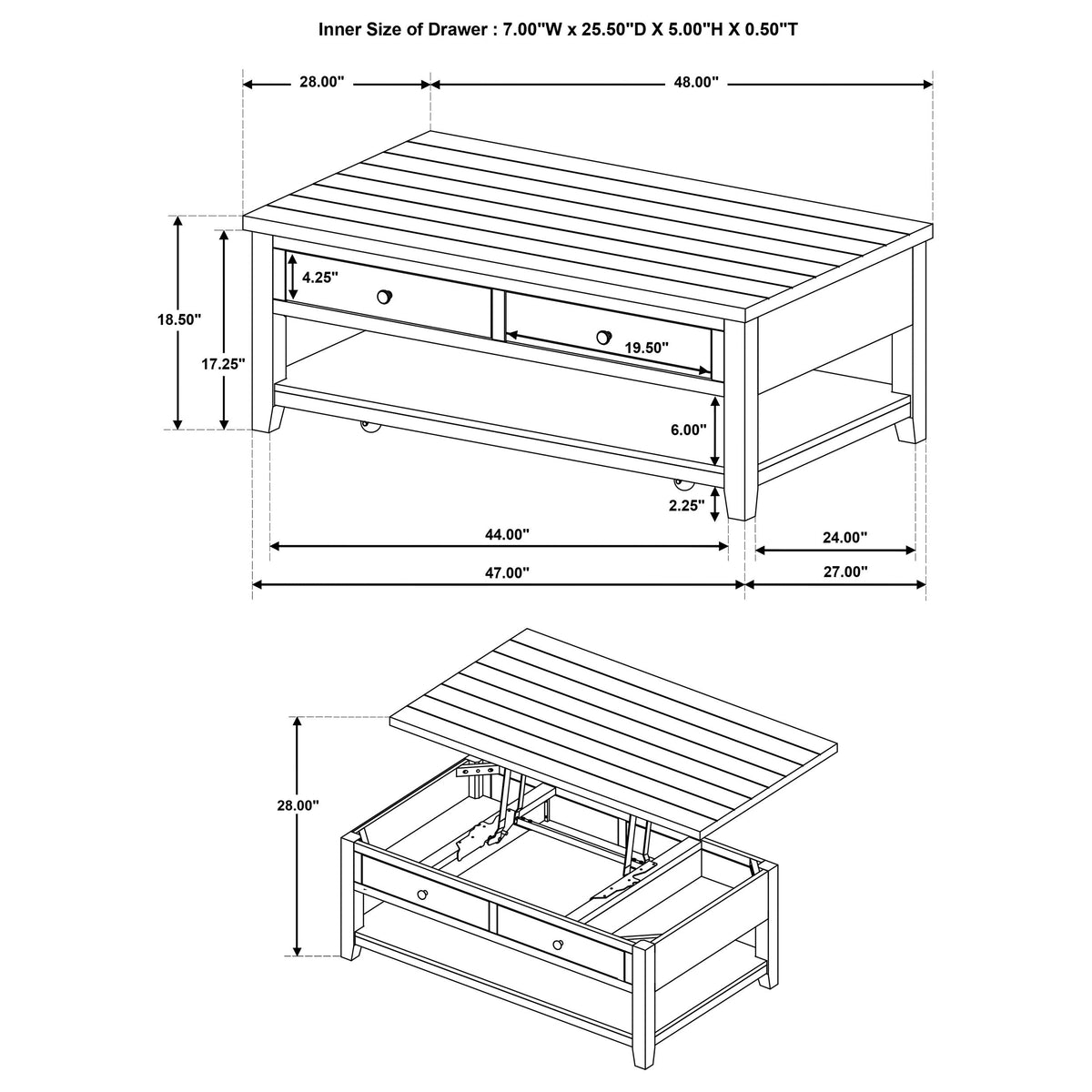 Payne 48-inch Mobile Lift Top Coffee Table