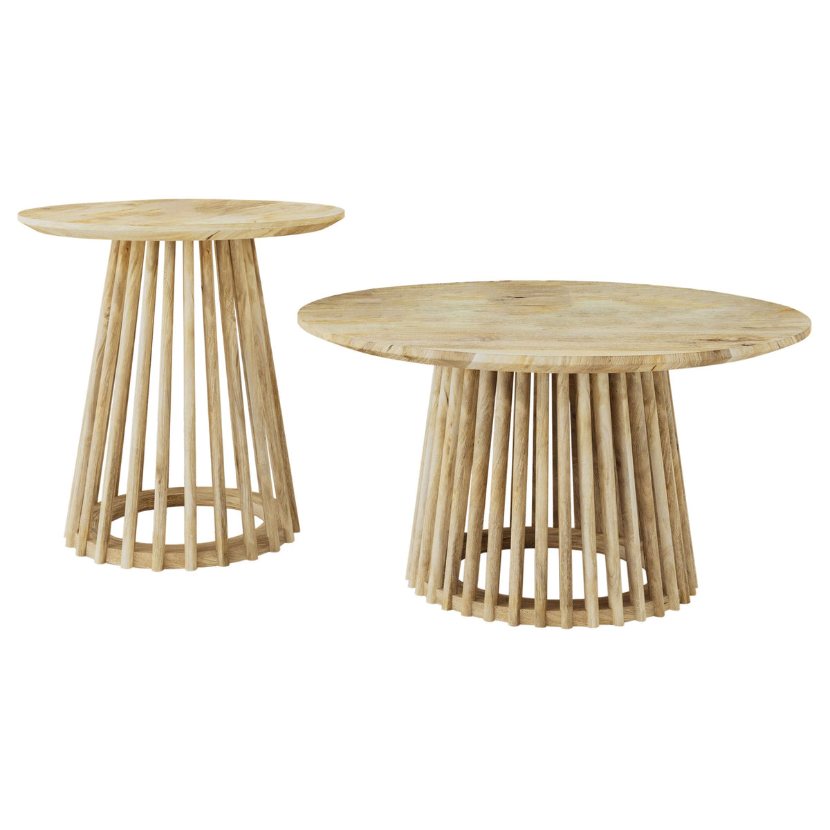 Touhy Round Coffee and End Table Set Natural Mango